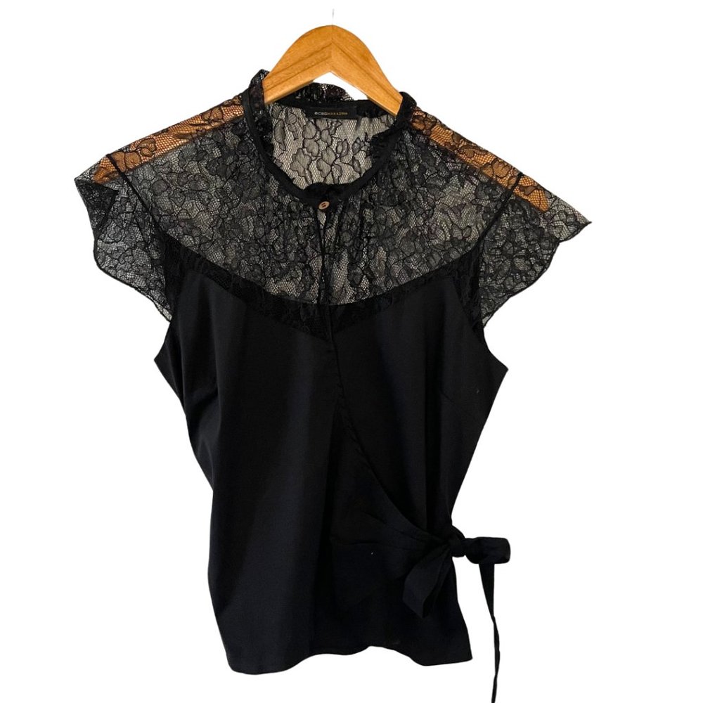 BCBG Black Lace/Rayon Wrap Top